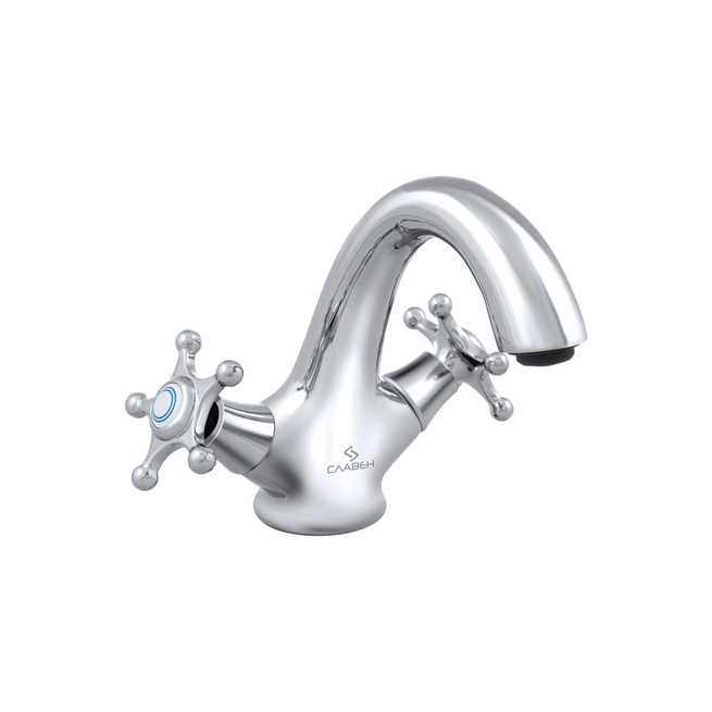 картинка СЛ-ДВ-А10 Смеситель для умывальника с литым изливом, двуручный А-Технология