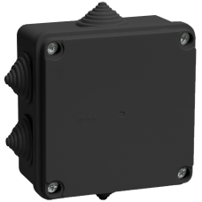картинка Коробка распаячная КМ41233 для открытой проводки 100х100х50мм IP44 6 гермовводов Черная (RAL 9005) I А-Технология