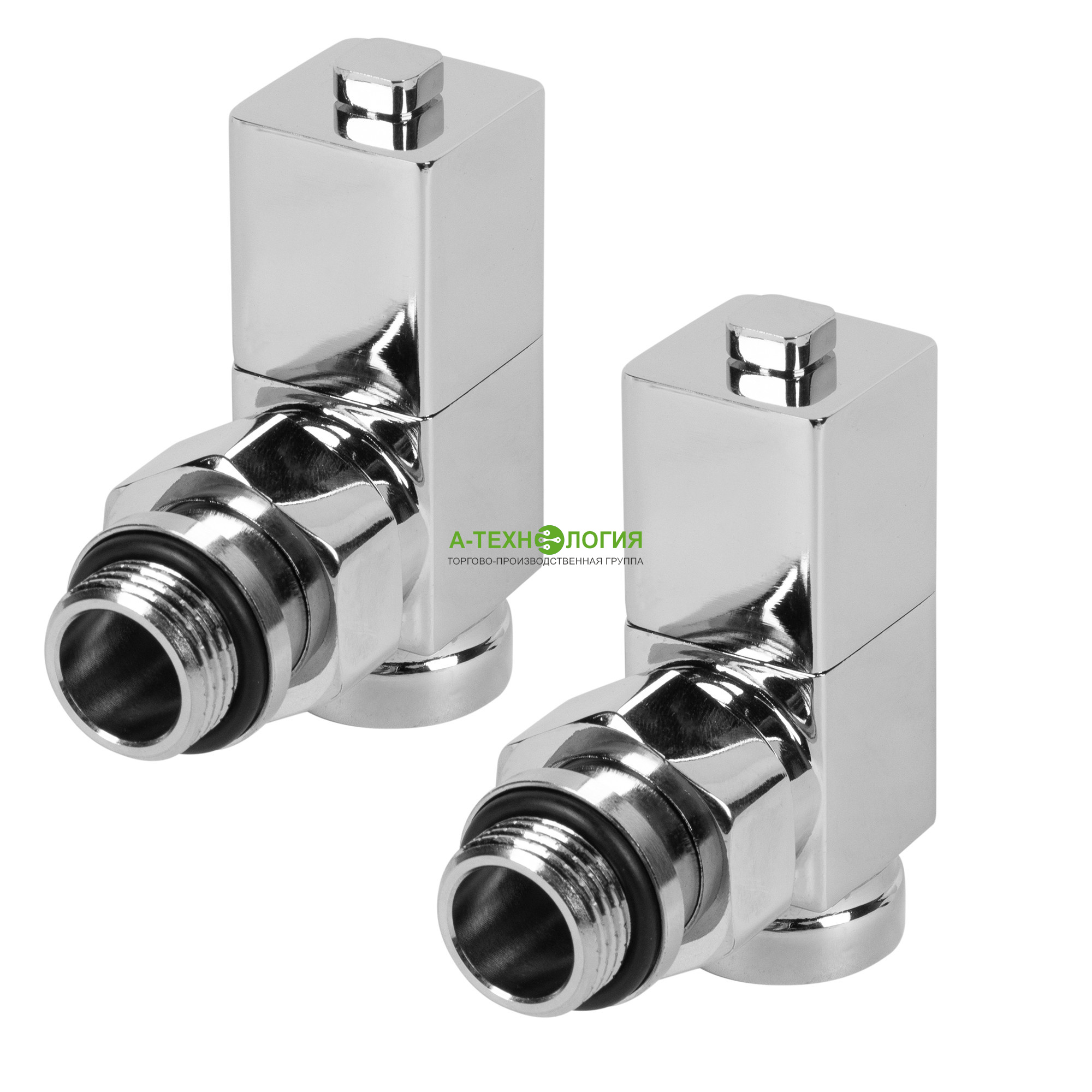 картинка Набор дизайн-вентилей ручной угловой ROYAL THERMO CUBE 1/2" (Хром) А-Технология