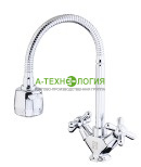 картинка SD47286 Смеситель для кухня A-TEH Хром двуручковый гибкий излив с душевой насадкой 2 режима. А-Технология