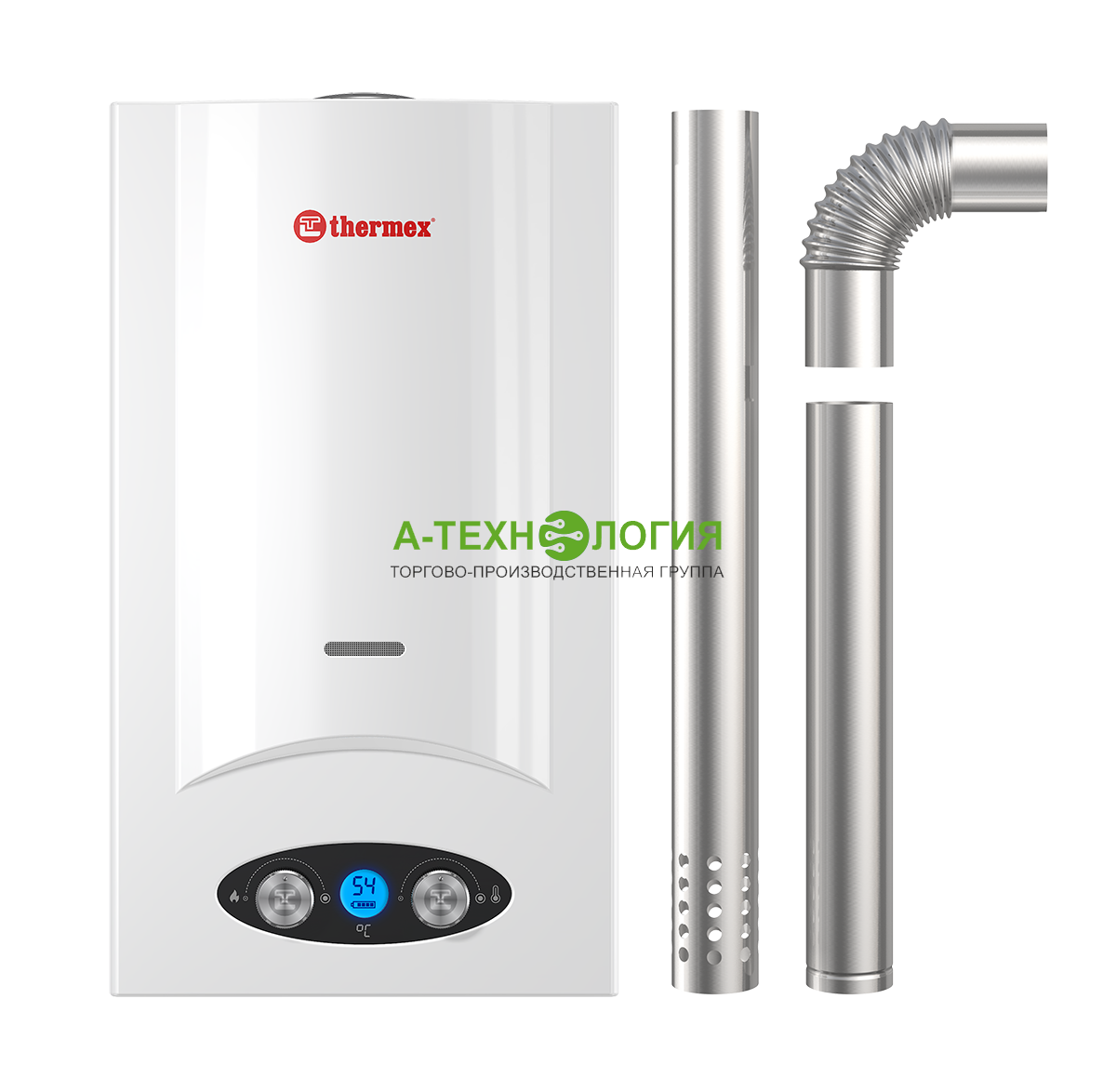 картинка Газовый проточный водонагреватель THERMEX GRAND PRO G 20 TD труба в комплекте А-Технология