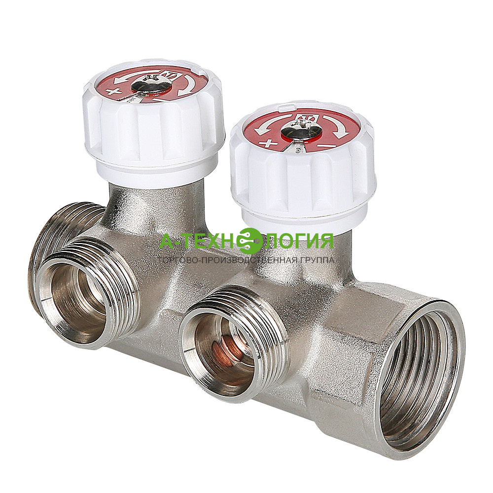 картинка VTc.570.NE.0602 Коллектор регулирующий VALTEC 1"х2 выхода, 3/4" НР (евроконус)  А-Технология