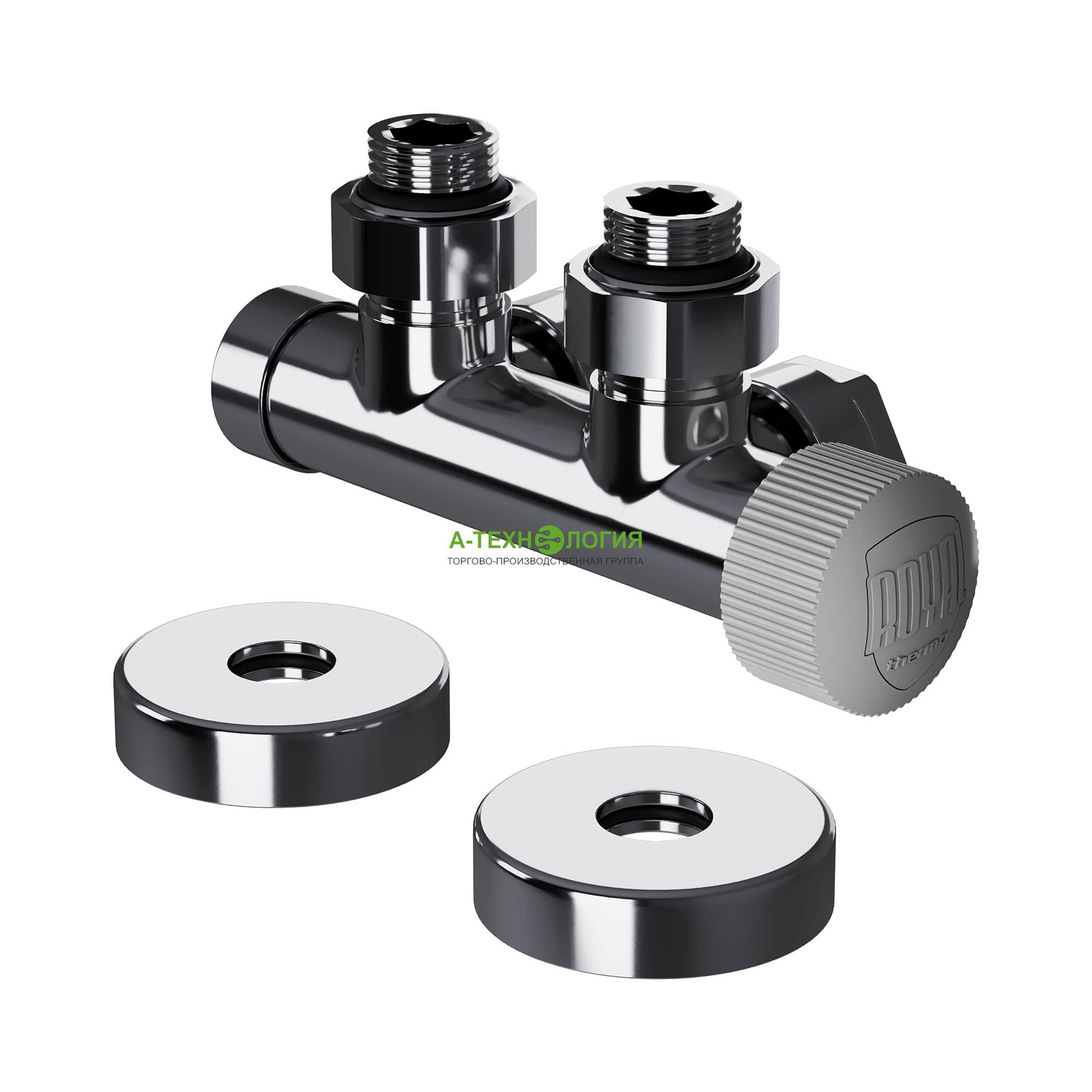 картинка Узел нижнего подключения термостатический угловой ROYAL THERMO DESIGN PRO 1/2" М30х1,5 (Хром)  А-Технология
