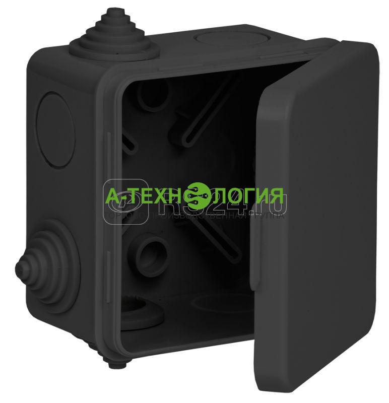 картинка Коробка распаячная открытой установки 80х80х50 IP54 Черный с откидной крышкой А-Технология