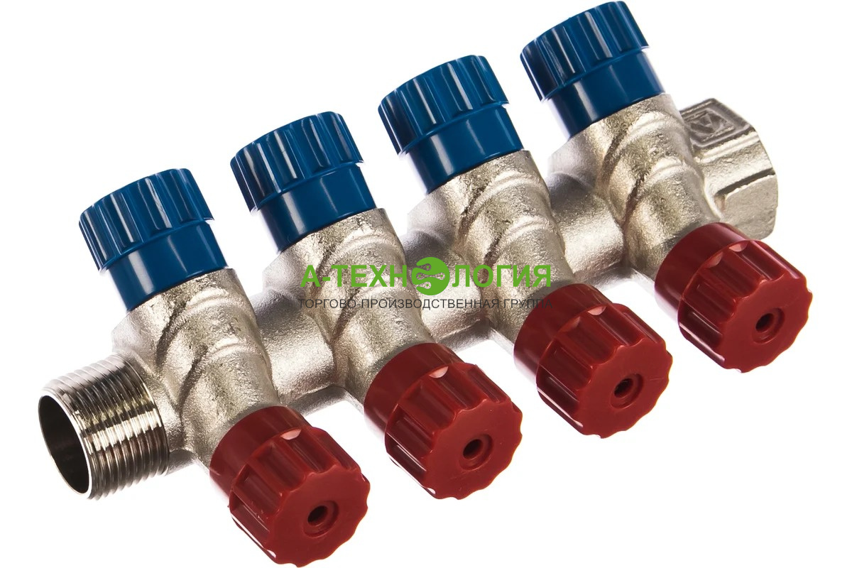 картинка VTc.560.N.0504 Коллектор регулирующий VALTEC 3/4"х4 выхода, 1/2" НР А-Технология