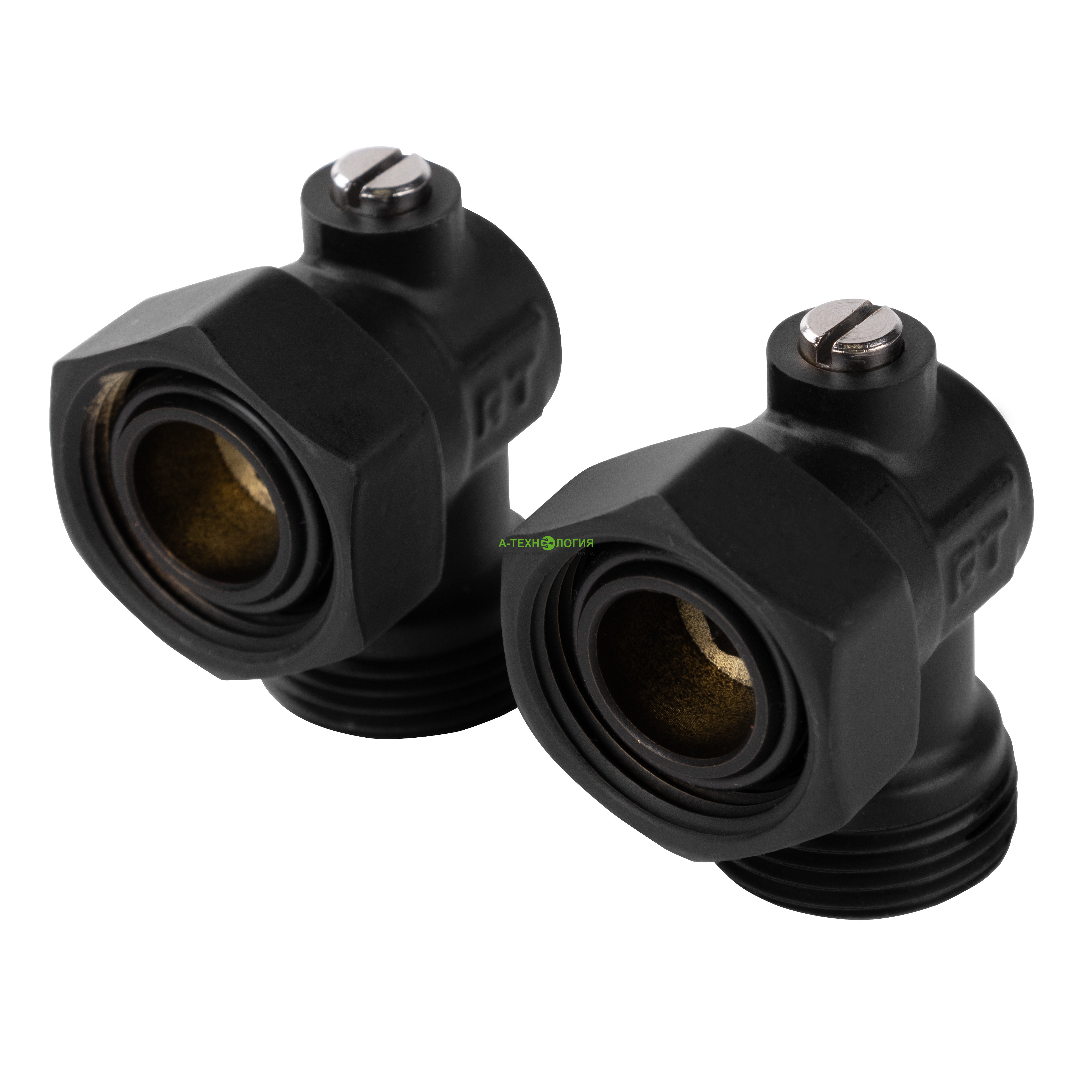 картинка Набор нижнего подключения угловой раздельный ROYAL THERMO 3/4"х3/4" ЕК (Черный) А-Технология