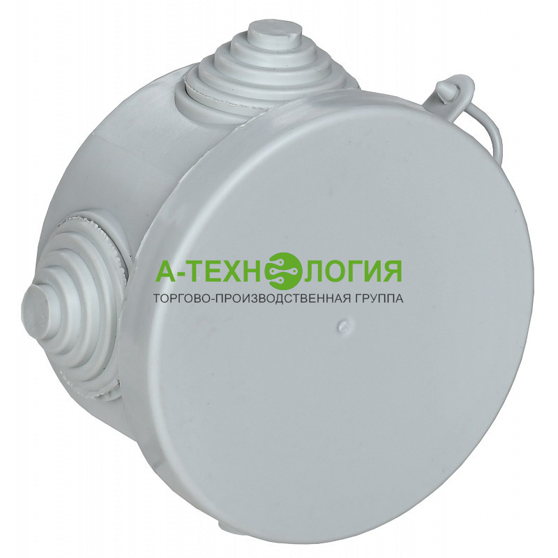 картинка Коробка распаячная КМ 41237 для открытой проводки d75х40 мм IP44 (RAL7035, 4 гермоввода) А-Технология