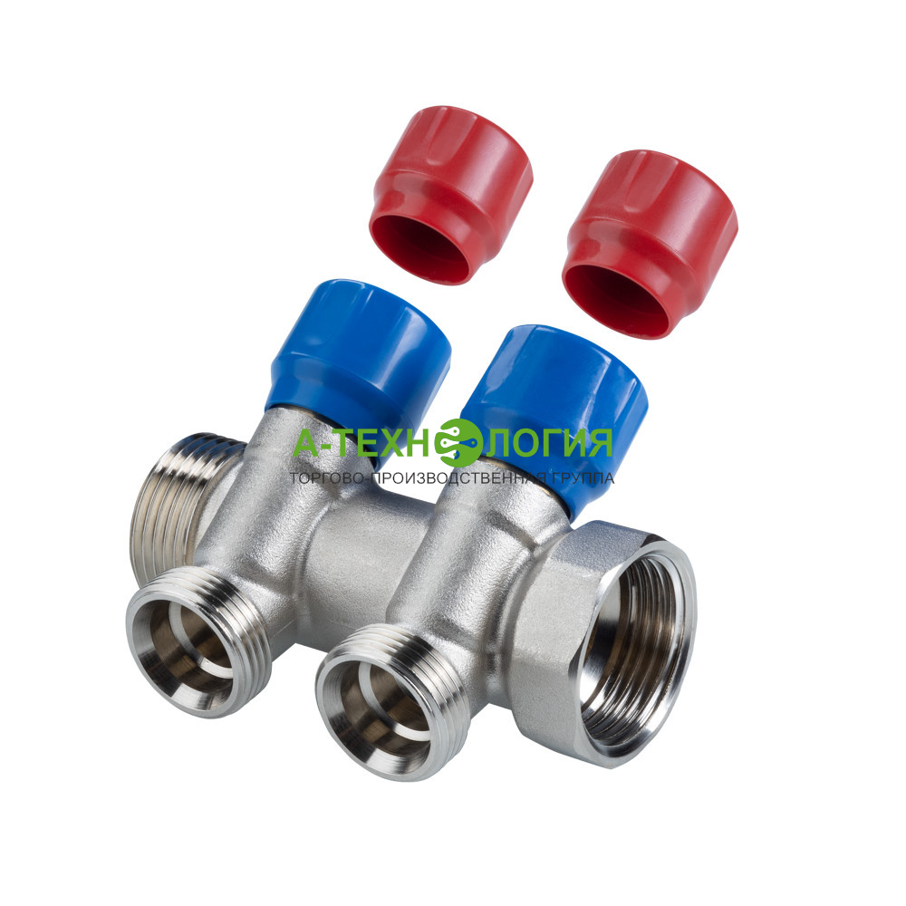 картинка VTc.560.NE.060502 Коллектор регулирующий VALTEC 1"х2 выхода, 3/4" НР (евроконус) А-Технология