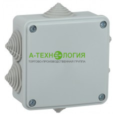 картинка Коробка распаячная КМ для открытой проводки безгалогенная (HF) 100х100х45мм IP44 6 вводов Cерая IEK А-Технология