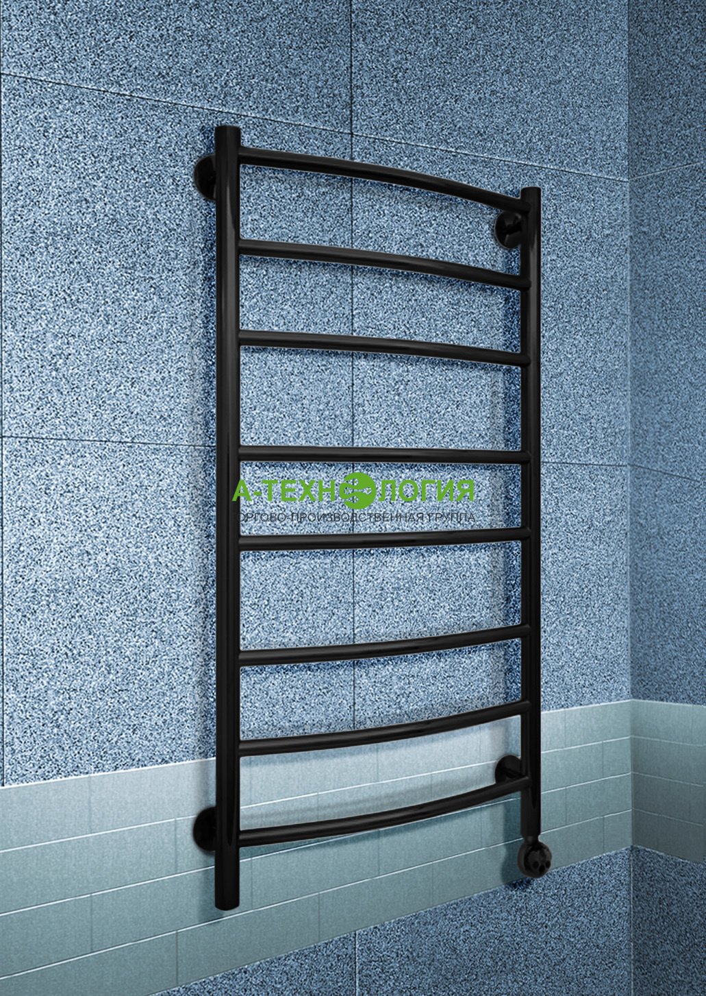 картинка Полотенцесушитель ЛД(6) 800*500, электрический ТЭН, 300 Вт,черный матовый А-Технология