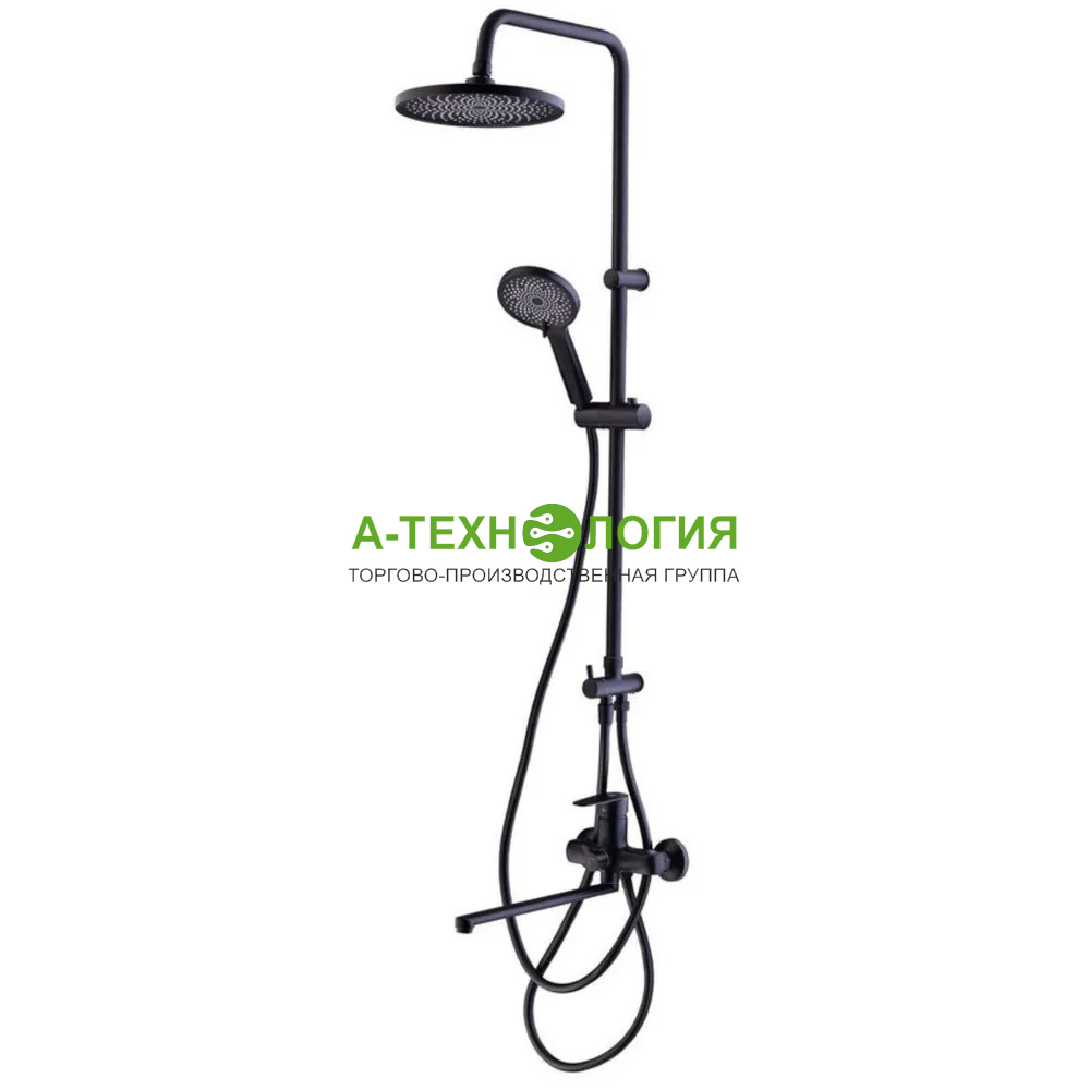 картинка SD240866-07 Душевая система с тропическим душем A-TEH Черный с длинным изливом. А-Технология