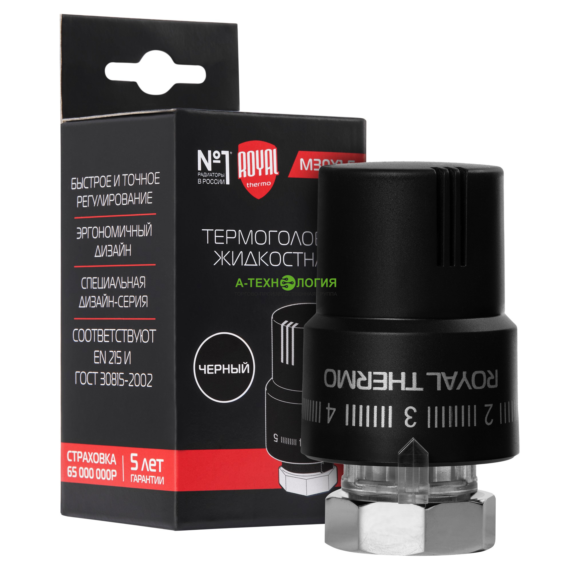 картинка Термостатическая головка ROYAL THERMO М30х1,5 (Черный) А-Технология