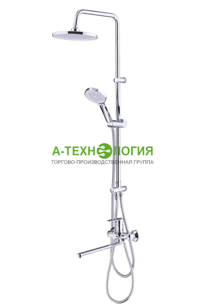 картинка SD240866 Душевая система с тропическим душем A-TEH Хром с длинным изливом. А-Технология