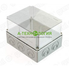 картинка Коробка распаячная открытой установки 240х195х165 IP55 Серый с прозрачной крышкой    А-Технология