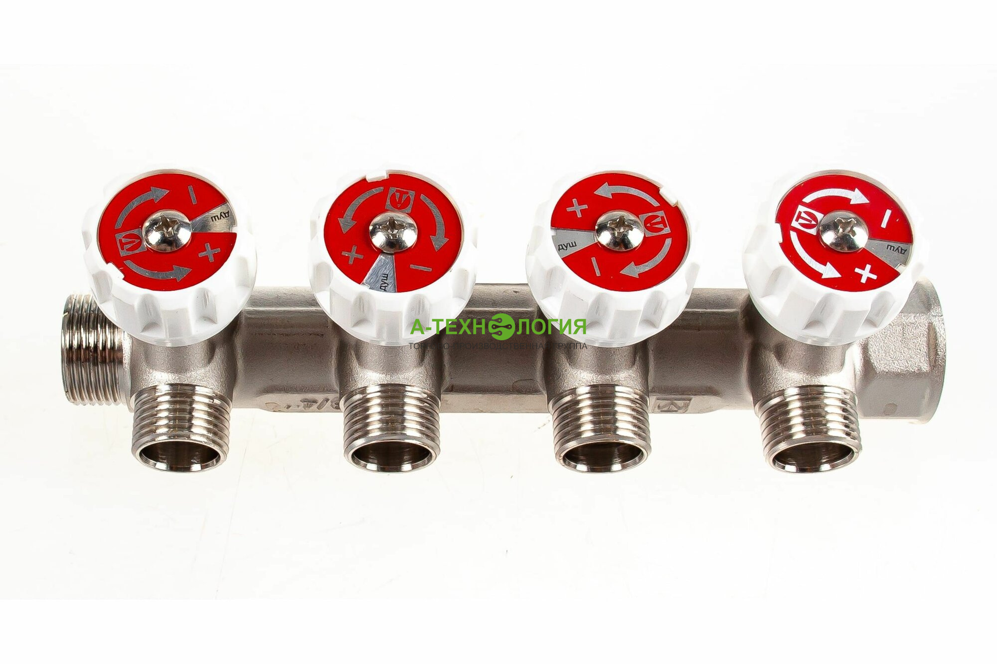 картинка VTc.570.NE.0604 Коллектор регулирующий VALTEC 1"х4 выхода, 3/4" НР (евроконус)  А-Технология