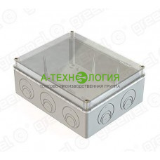 картинка Коробка распаячная открытой установки 240х195х90 IP55 Серый с прозрачной крышкой и монтажной платой А-Технология