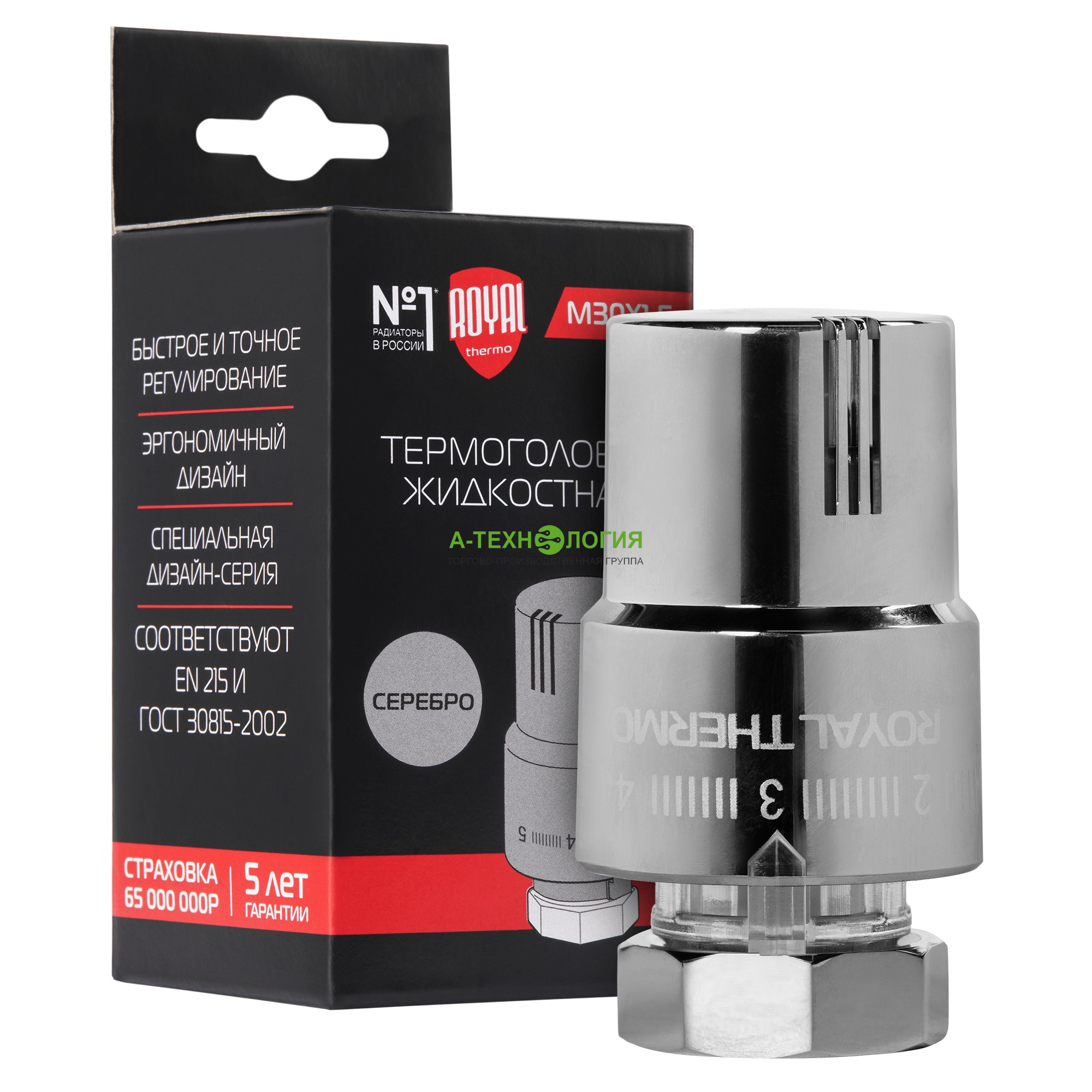 картинка Термостатическая головка ROYAL THERMO М30х1,5 (Хром) А-Технология