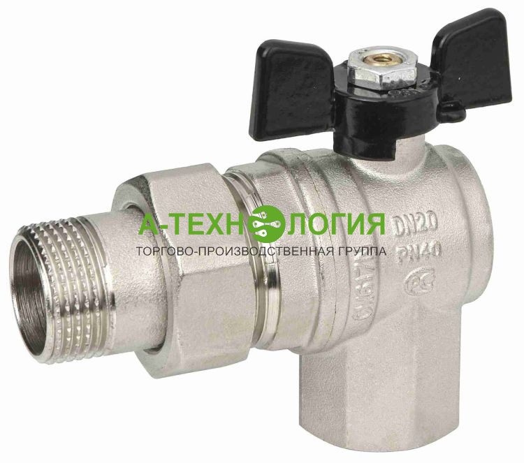картинка Кран шаровой угловой латунный DN20 PN40 американка бабочка SGL А-Технология