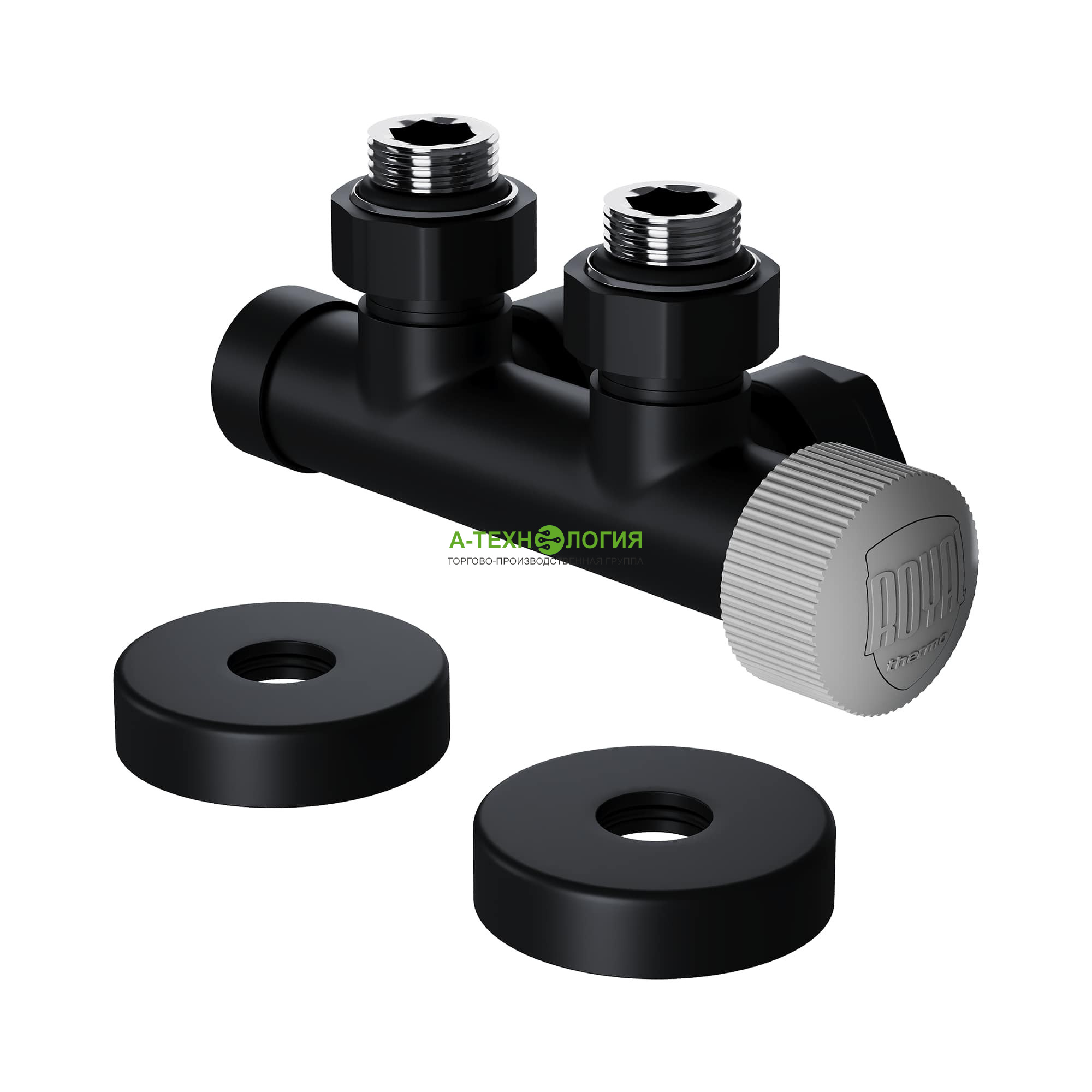картинка Узел нижнего подключения термостатический угловой ROYAL THERMO DESIGN PRO 1/2" М30х1,5 (Черный)  А-Технология